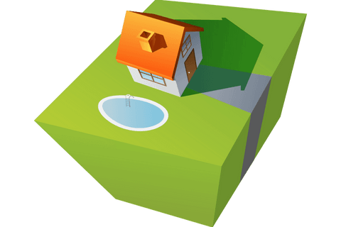 transparent vector house with pool on floating terrain - Download Free Stock Videos Pikwizard.com