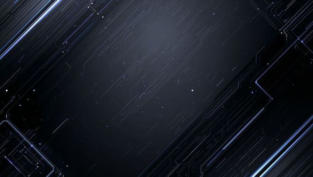 Dark futuristic circuit board with diagonal neon streaks glowing, radiating digital data
