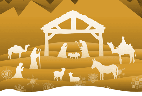 transparent nativity scene illustration with mountains and animals - Download Free Stock Videos Pikwizard.com