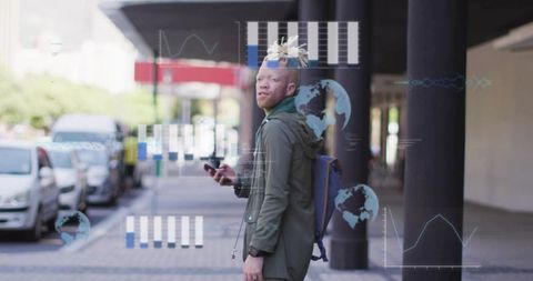 Business Professional Analyzing Data on a Smartphone Outdoors