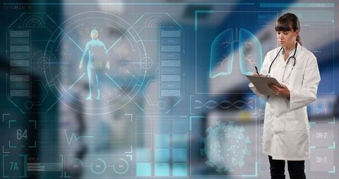 Healthcare Technology: Female Doctor in Digital Medical Interface - Download Free Stock Images Pikwizard.com