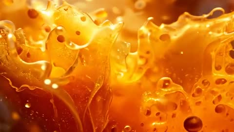 Abstract Golden Amber Membrane with Droplets in Motion