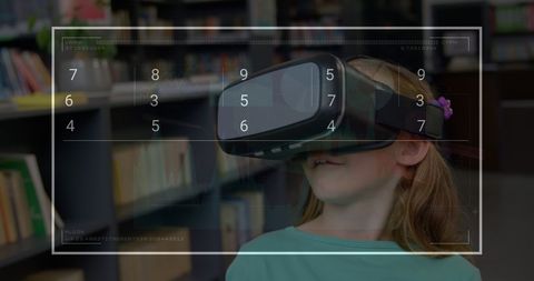 Caucasian Schoolgirl Using Virtual Reality Learning Interface