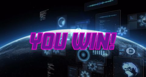 You Win Text with Digital Data Overlay on Globe