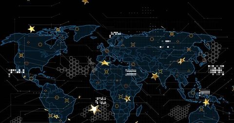 Futuristic World Map with Cyber Interface and Data Connections