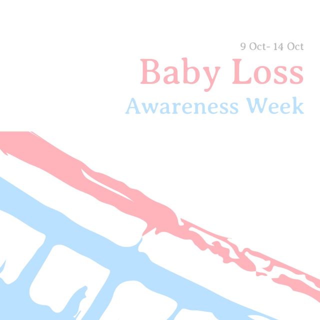 Image of baby loss awareness week on white background with pink and blue strokes. Miscarriage, baby loss, emotions and support concept.