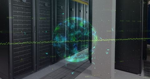 Globe's digital networks overlayed on data center rows