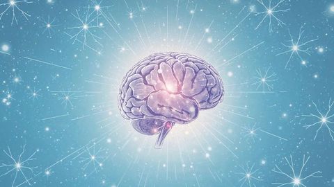 Floating Glowing Brain in Futuristic Abstract Space