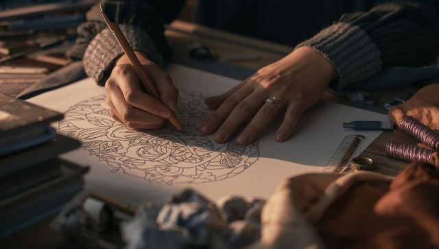 Hand Crafting Intricate Floral Mandala in Warm Craft Studio Ambience