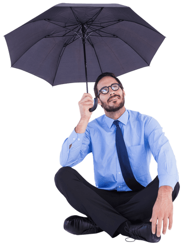 Transparent Male Business Professional Sitting with Umbrella