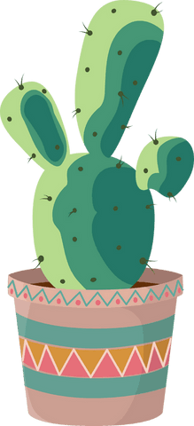 Colorful potted cactus on transparent background with decorative pot