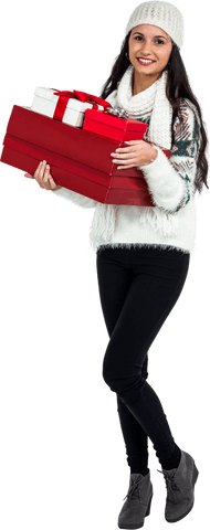 Smiling Woman Holding Gift Boxes Transparent Background