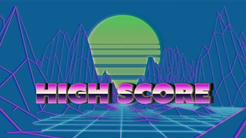 Retro Futuristic Landscape with High Score Text