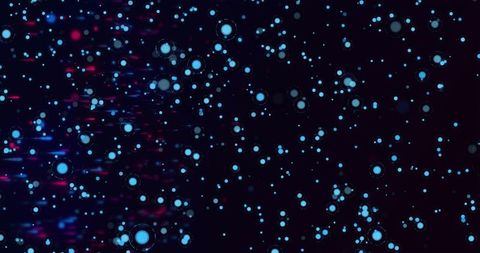 Glowing cyan particle field with halo rings and magenta light streaks neon bokeh abstract