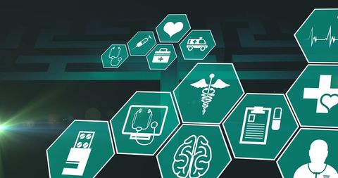 Digital Interface with Medical Icons Over Maze Background - Download Free Stock Images Pikwizard.com