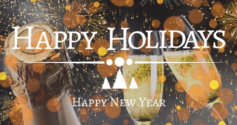 Festive new year celebration with champagne and fireworks