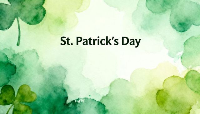 Watercolor st. Patrick's day card with shamrocks and centered greeting text