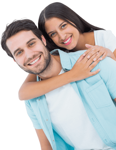 Smiling Couple Enjoying Piggyback Ride in Casual Clothing Transparent