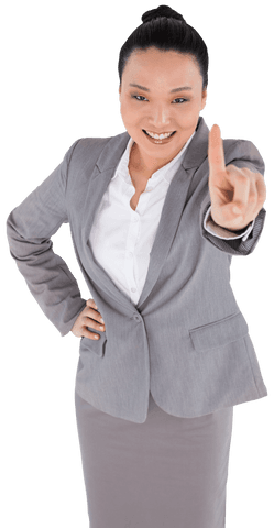 Confident businesswoman pointing forward transparent background