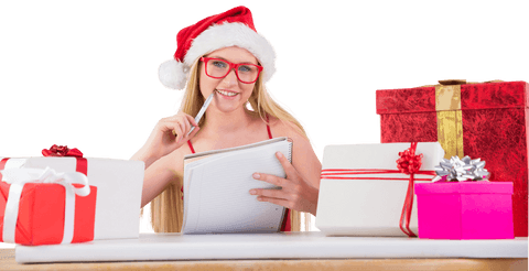 festive woman in santa hat creating holiday gift list transparent background - Download Free Stock Videos Pikwizard.com