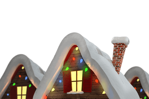 Snowy House Roofs with Colorful Christmas Lights on Transparent Background