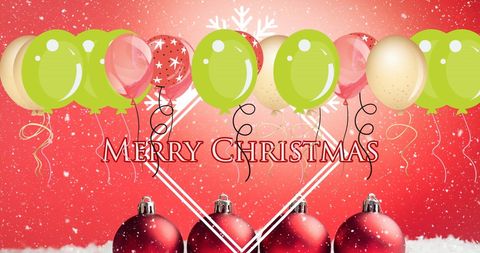 Festive Christmas Text with Balloons and Snowy Red Background - Download Free Stock Images Pikwizard.com