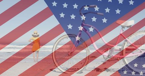 Statue of liberty and bike overlapping american flag festival theme