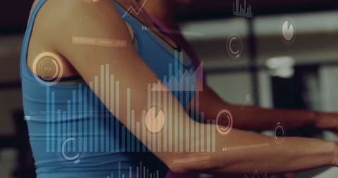 Woman Exercising with Digital Data Overlay in Gym Concept