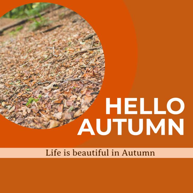 Hello Autumn Greeting with Fallen Leaves Background - Download Free Stock Templates Pikwizard.com