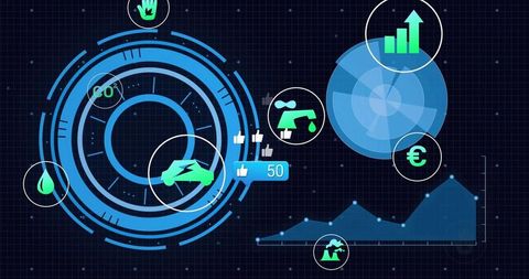Futuristic Data Dashboard with Analytics and Sustainability Icons