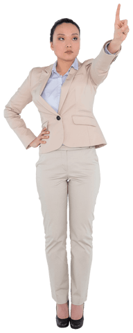 Asian businesswoman pointing transparent background