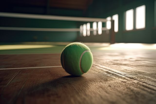 Close up of green tennis ball lying on tennis court at gym created using generative ai technology - Download Free Stock Photos Pikwizard.com