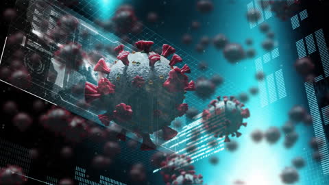 Digital COVID-19 Cells Overlapping Data Streams in Futuristic Scene