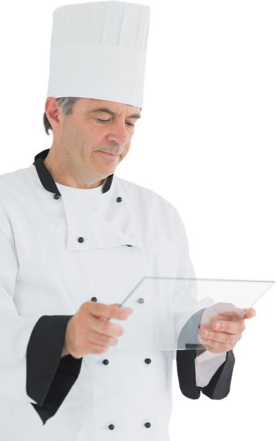 Transparent Male Chef Holding Glass Panel Digital Menu Concept - Download Free Stock Videos Pikwizard.com