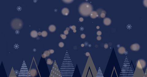 Festive Snowfall and Lights Over Graphic Trees on Blue - Download Free Stock Images Pikwizard.com