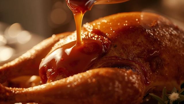 Drizzling sauce over roasted poultry recipe