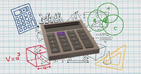 Digital Calculator on Mathematics Background with Geometrical Diagrams - Download Free Stock Images Pikwizard.com