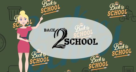 Illustrated Woman Pointing at Back to School Text