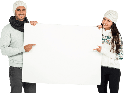 Cheerful Couple Holding Transparent Blank Placard in Winter Clothing - Download Free Stock Videos Pikwizard.com