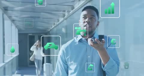 Businessman Utilizing Smart Technology to Monitor Sustainable Metrics