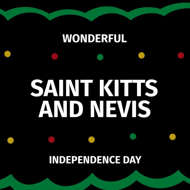 Image of saint kitts and nevis independence day on black background with dots and waves. Patriotism, independence and freedom concept.