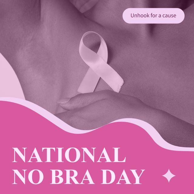 Caucasian Woman with Awareness Ribbon for National No Bra Day - Download Free Stock Templates Pikwizard.com