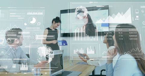 Hispanic Executive Presenting in Modern Tech Meeting Room