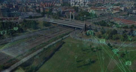 Smart city connectivity with digital network over urban landscape