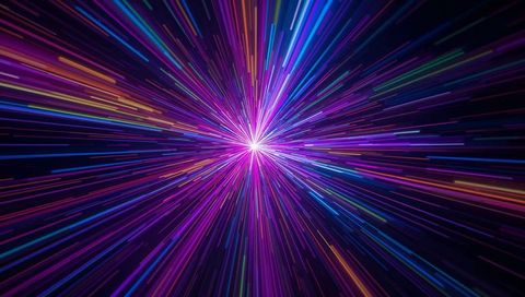 Radiating Neon Light Burst From Central Core With Multicolor Speed Lines and Cosmic Glow