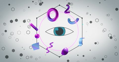 Abstract Eye with Floating Geometric Shapes