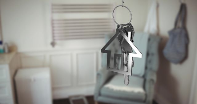 Silver Key and House Shaped Key Ring in Modern Living Room Interior - Download Free Stock Images Pikwizard.com