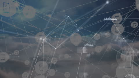 Digital Network Connections Over Cityscape Sky