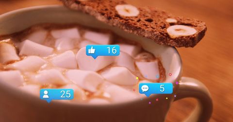 Hot Cocoa with Marshmallows and Social Media Interaction - Download Free Stock Images Pikwizard.com