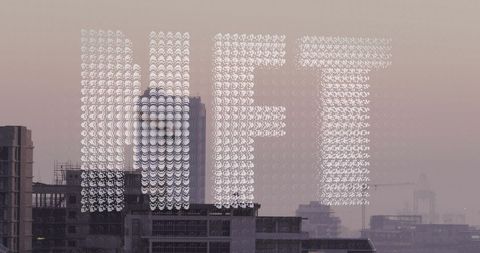 NFT Text Forming Over Cityscape Skyline - Download Free Stock Images Pikwizard.com